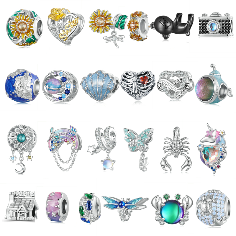 欧美相机纯银跳动的心串珠暗黑系肋骨心脏珠子潜水艇配饰蝎子手串