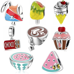 S925纯银手链配件新款 夏日甜品系列串珠吊坠charm手工diy饰品散珠
