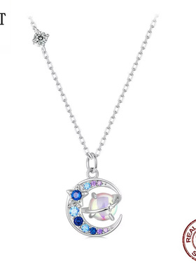银姿韵蓝色梦幻星球纯银锁骨链