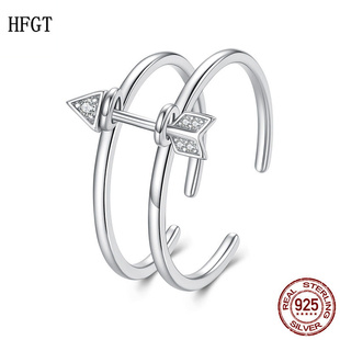 欧美高端原创双环丘比特之箭开口戒指个性叠戴s925纯银情侣款戒指