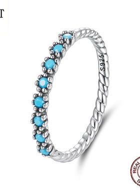 新款s925纯银绿松石戒指单戒文艺