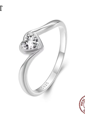 【送证书】时尚轻奢爱心莫桑石戒指s925纯银莫桑钻简约手饰指环女