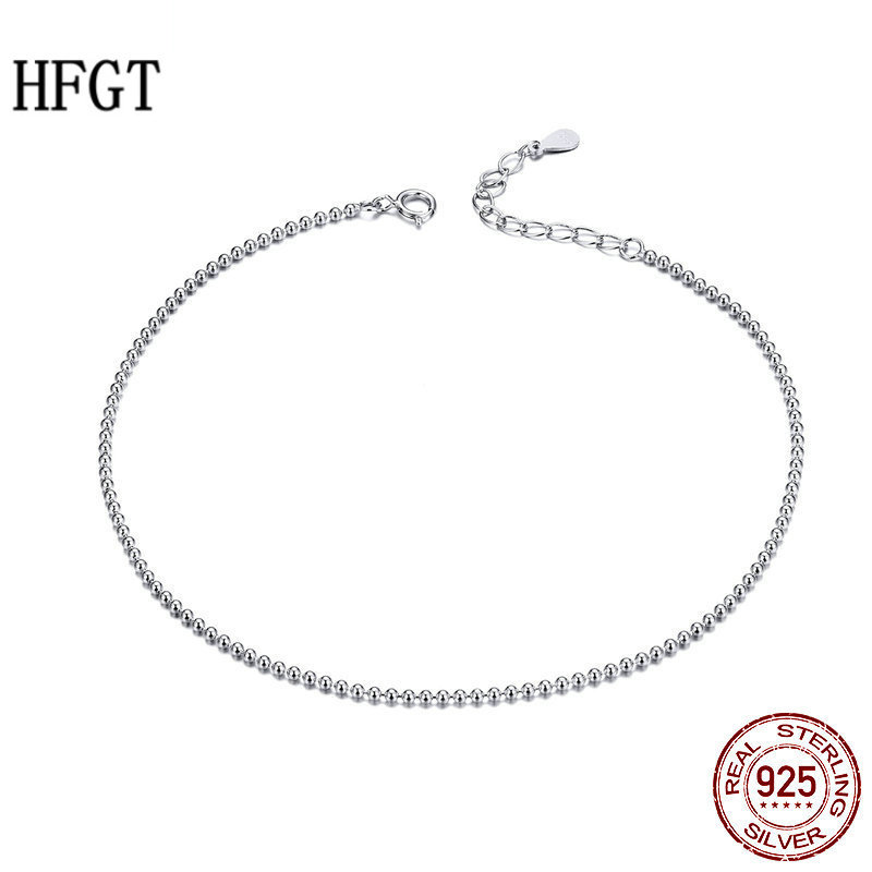 HFGT新款小圆珠脚链裸链简单时尚S925纯银饰品镀白金脚饰欧美热卖