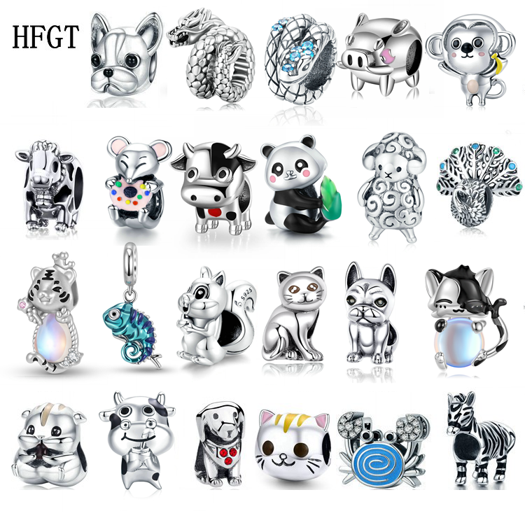 HFGT动物系列可爱狗狗S925纯银小象串珠配件生肖珠子泰迪熊斗牛犬