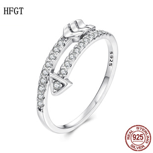 原创箭头满镶锆石戒指 跨境经典设计感s925纯银一箭穿心戒指手饰