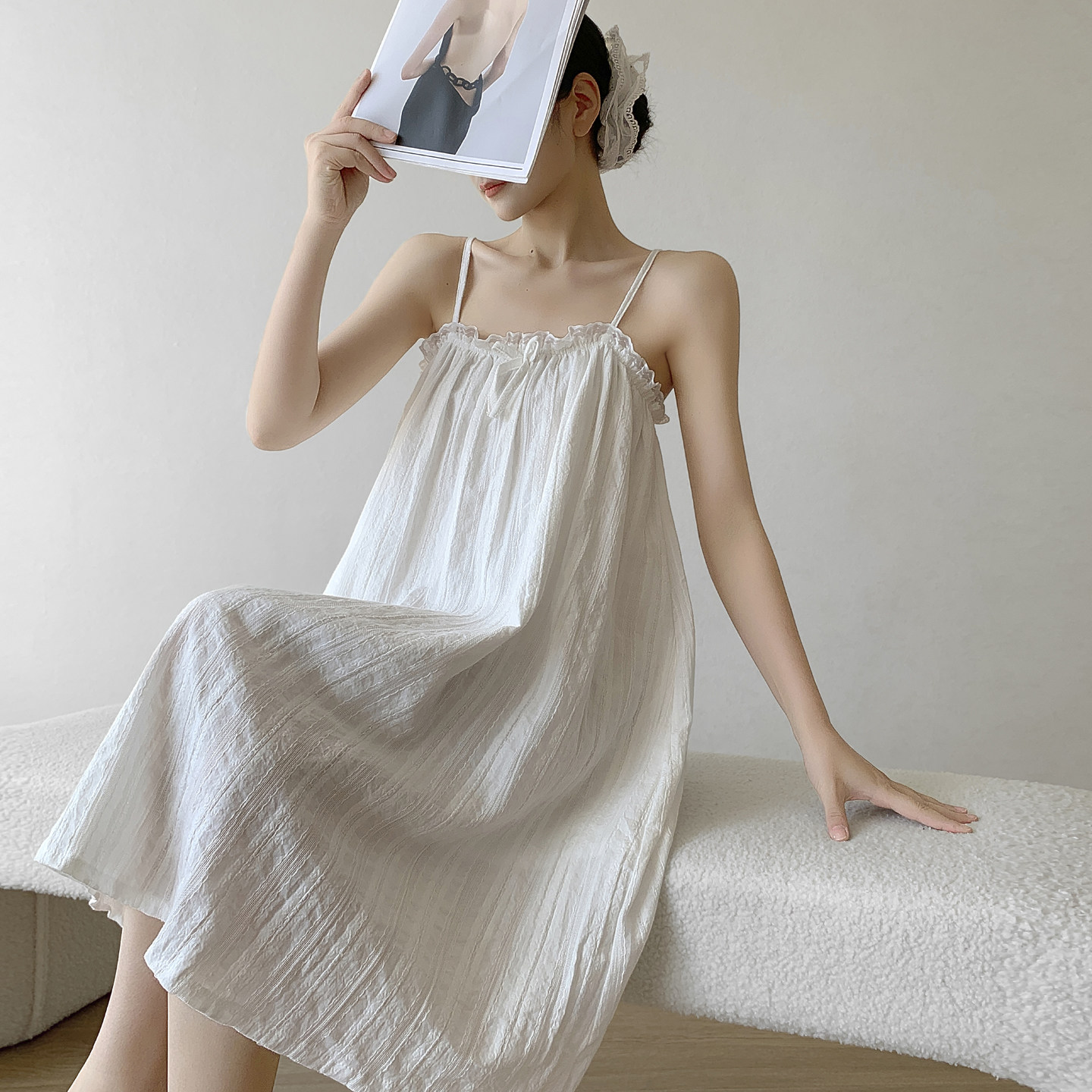 CozyNest 纯棉提花吊带睡裙女款夏2026新款睡衣独特绝美家居服