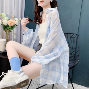 格子衬衫女款透气夏款女士外套2023新款女雪纺衫长袖防晒衣防晒服