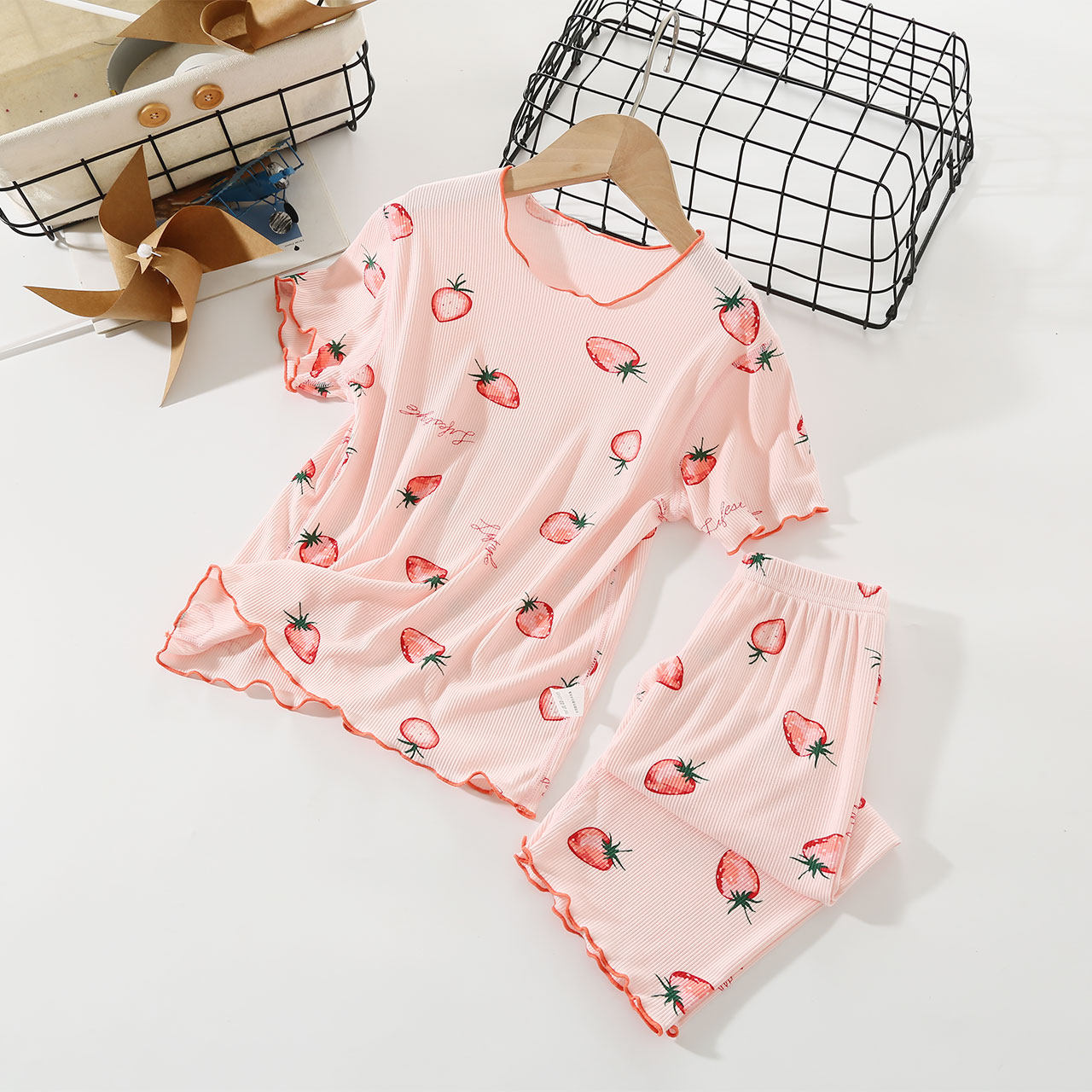 GIRLS PAJAMA SET SUMMER THIN BABY CHILDRENS LOUNGEWEAR AIR-CONDITIONED CLOTHES MODAL ICE SILK SHORT SLEEVE TWO-PIECE SET