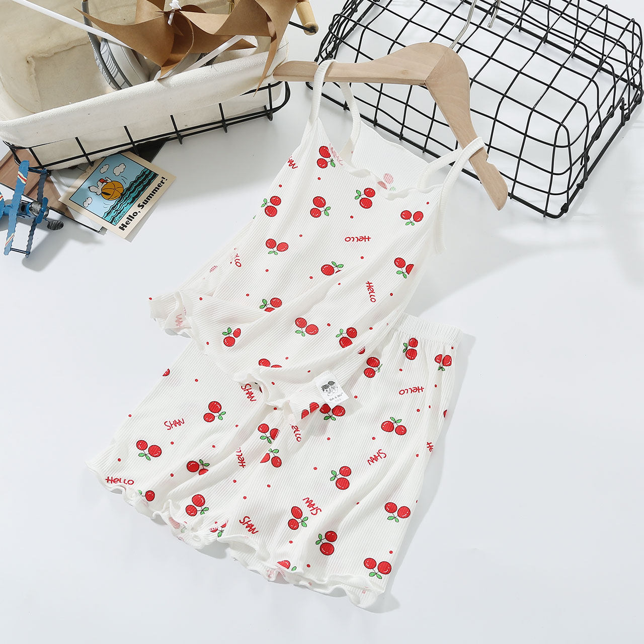 BABY VEST SET SUMMER LOUNGEWEAR SUSPENDERS THIN MODAL CLOTHES CHILDRENS GIRLS SHORTS PAJAMAS TWO-PIECE SET