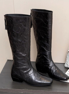 《春春专属》老方的高端顶顶货植鞣羊皮手抓纹时尚拉链长靴 66817