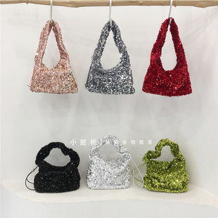 小脏柜 2024新款韩国blingbling闪闪亮片包包抽拉手提单肩腋下包