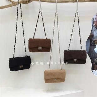 小脏柜 高级感小香风精致菱格链条包秋冬麂皮绒女单肩斜挎小方包
