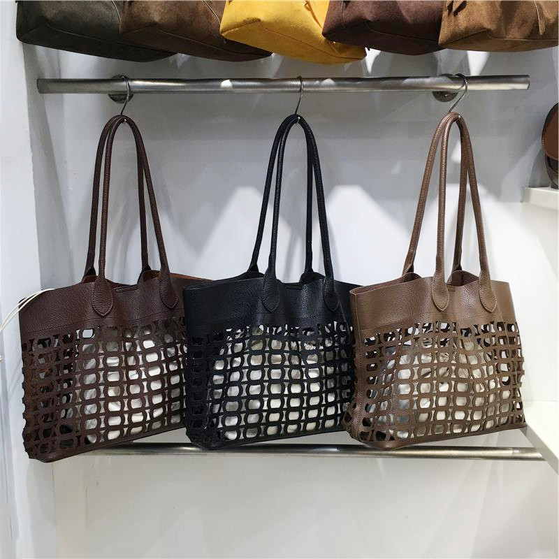 小脏柜 高级感秋冬复古镂空大容量菜篮子软皮包包时尚单肩托特包