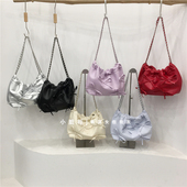 小脏柜 高级感小众时尚 垃圾袋链条蝴蝶结银色软皮包包单肩托特包