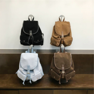 小脏柜 休闲抽绳绒面口袋双肩包旅行手提背包 韩国小众ins博主同款