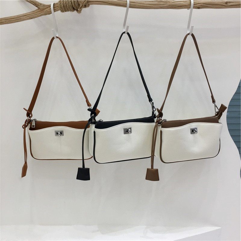 小脏柜 高级感时尚复古小众帆布拼接锁扣百搭手提单肩斜挎小方包,箱包皮具/热销女包/男包,通用款女包,淘宝优惠券,粉丝福利购,淘宝优惠卷