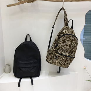 小脏柜 新款学生尼龙布黑色书包日系ins潮流豹纹双肩包大容量包包