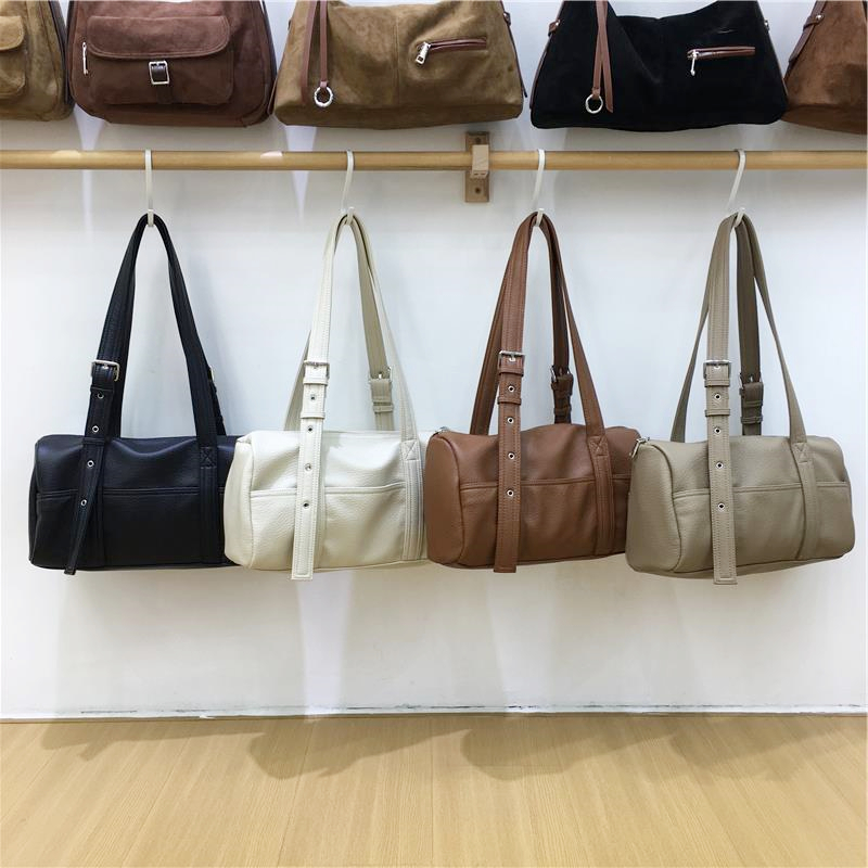 小脏柜 韩系小众设计复古手提腋下保龄球波士顿包百搭单肩笔筒包