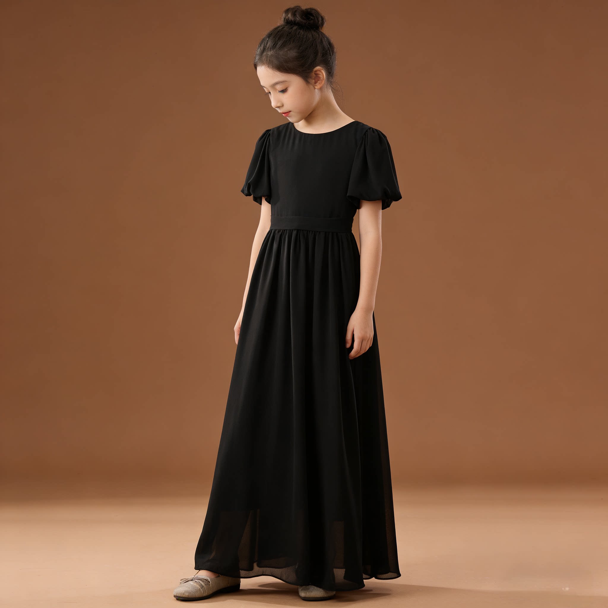 黑色女童礼服钢琴演出服公主裙小提琴演奏管弦乐团表演服雪纺六一