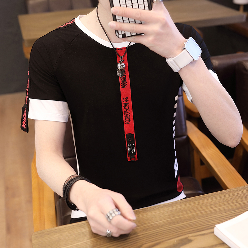 夏季短袖t恤男士韩版个性帅社会小伙非主流潮流半袖体恤男t-shirt