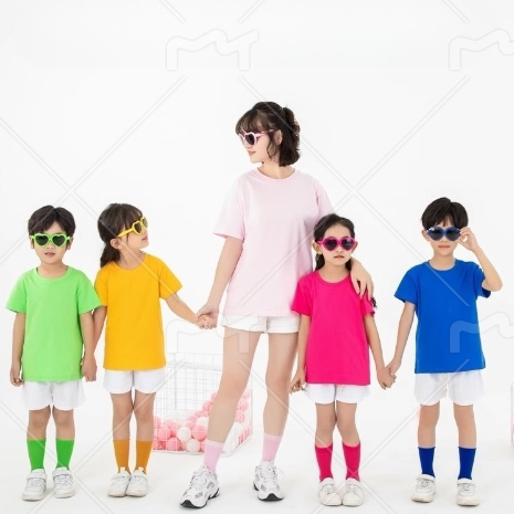 青少年儿童糖果纯色纯棉短袖t恤彩色亲子装幼儿园服学生班服定制