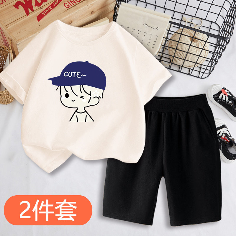 童装短裤短袖两件套男女童