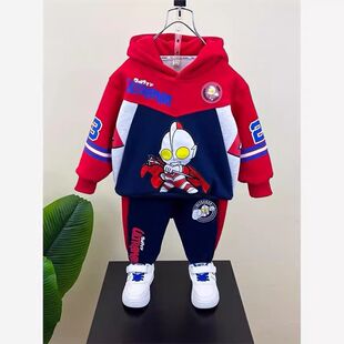 洋气宝宝儿童加绒卫衣两件套 2025新款 韩系奥特曼男童秋冬装 套装