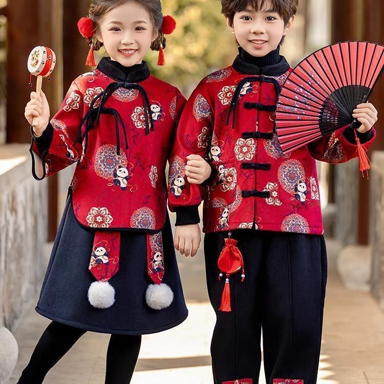 男童春秋汉服中国风秋冬季女童唐装套装儿童中式古装表演服拜年服