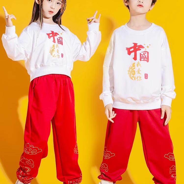 儿童啦啦队演出服幼儿园中国红运动会套装小学生合唱舞蹈表演服装