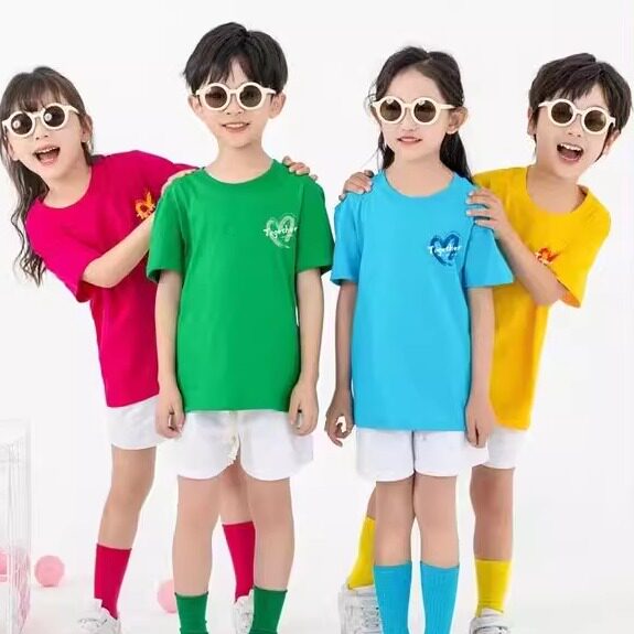 夏令营出游服幼儿园纯棉糖果色毕业照T恤裤子套装孩子舞蹈演出服