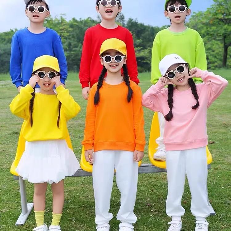 糖果色亲子装卫衣春秋幼儿园班服小学生演出活动运动会卫衣套装