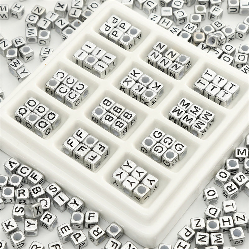 亚克力英文6x6mm方形单字母珠散珠手工DIY手机链串珠装饰品小