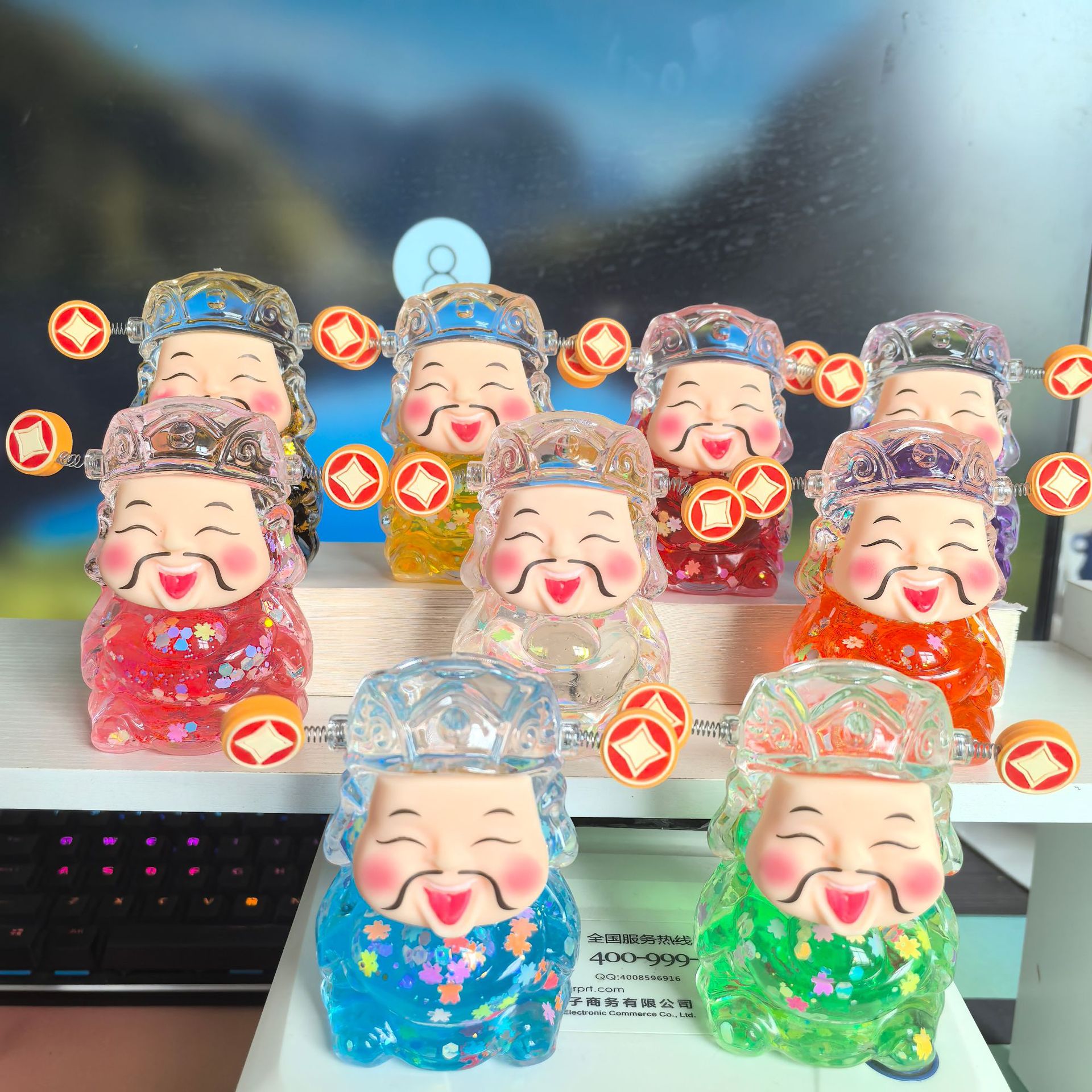 创意流沙爆闪财神爷入油流沙瓶亚克力桌面摆件漂浮大号财神对对碰