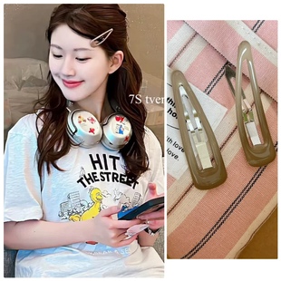 Acc韩国进口赵露思奶咖色水滴刘海夹 tver 三角发饰头饰 现