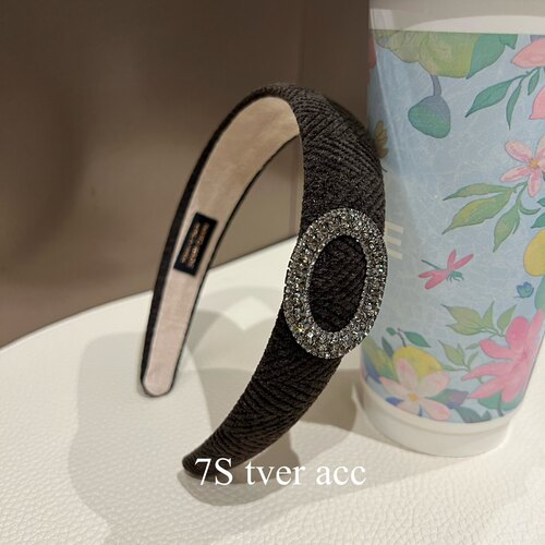 现tveracc 韩国咖色粗纹丝绒椭圆镶钻发箍头箍发饰小香风专柜款