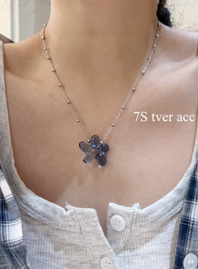 实拍tveracc韩国进口简约百搭白蓝色花朵项链女小众短链 锁骨链