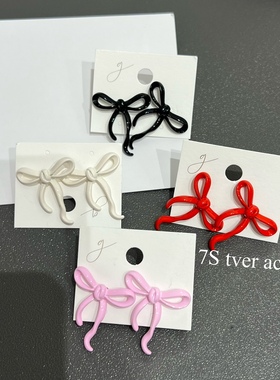 【现货】tver Acc韩国进口红黑色蝴蝶结耳钉 耳饰甜酷耳环夏天