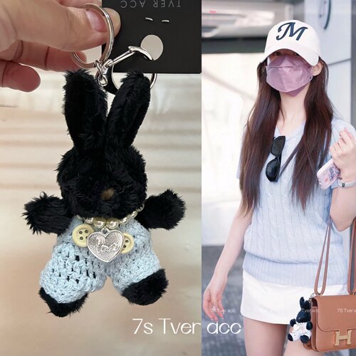 tver韩国东大门卡通背带毛衣黑兔子钥匙扣可爱赵露思挂件
