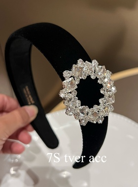 韩国进口东大门新款黑色发箍丝绒镶钻头箍时尚轻奢风精致简约发卡