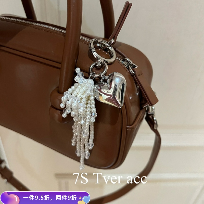 Tver韩国东大门进口精致银色爱心珠烟花流苏手机包钥匙挂件配饰