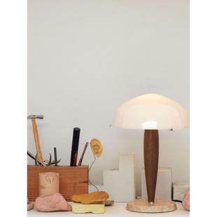 丹麦 & Tradition 台灯 胡桃木 + 大理石 北欧卧室氛围灯