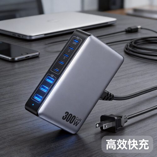 300W氮化镓充电器 20V5A大功率手机平板笔记本通用桌面充电站多口