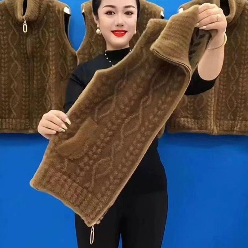 秋冬季短款马甲外套上衣女妈妈装仿水貂绒宽松洋气加绒加厚马夹女