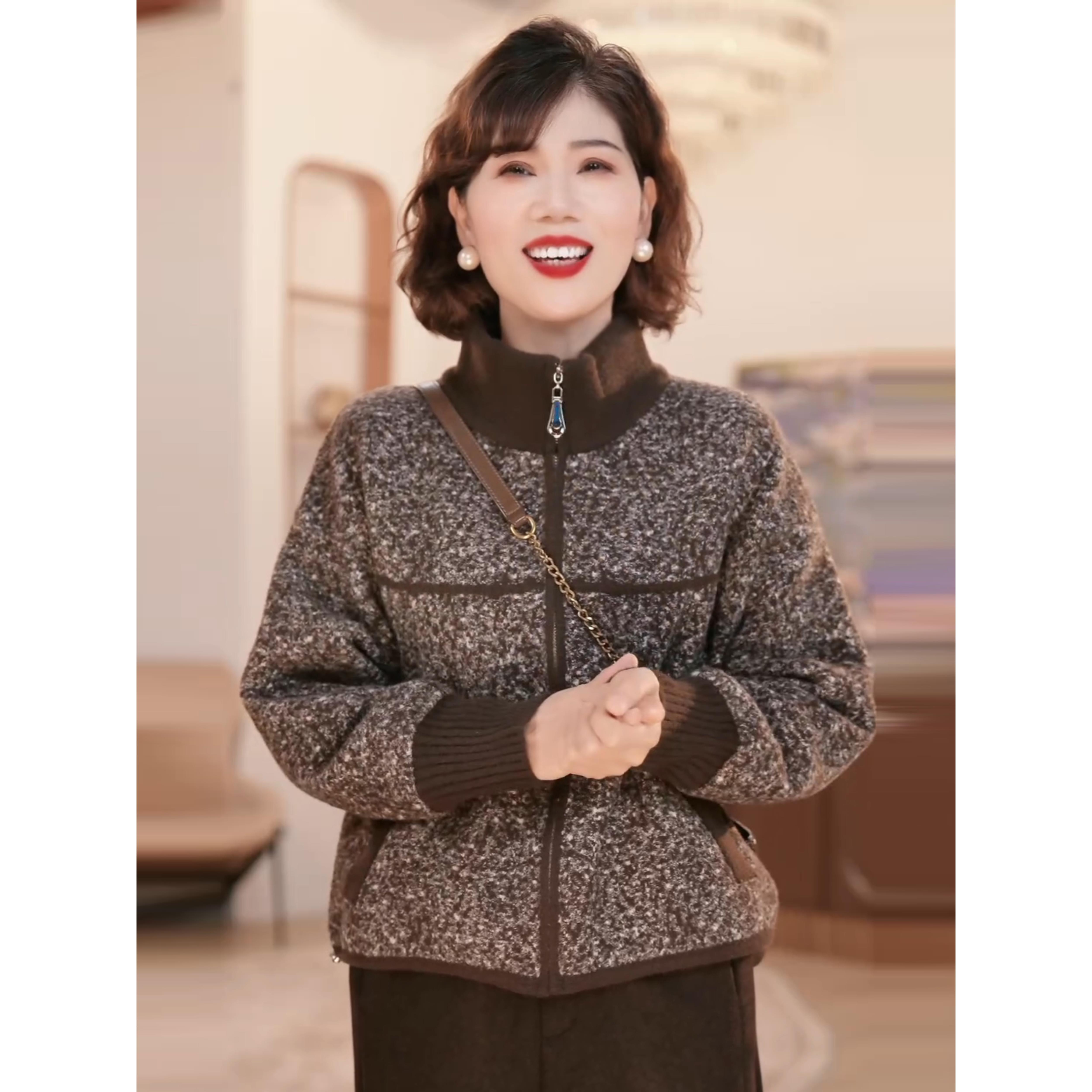 年轻妈妈秋装时尚气质外套2025新款洋气中老年女装上衣加厚保暖
