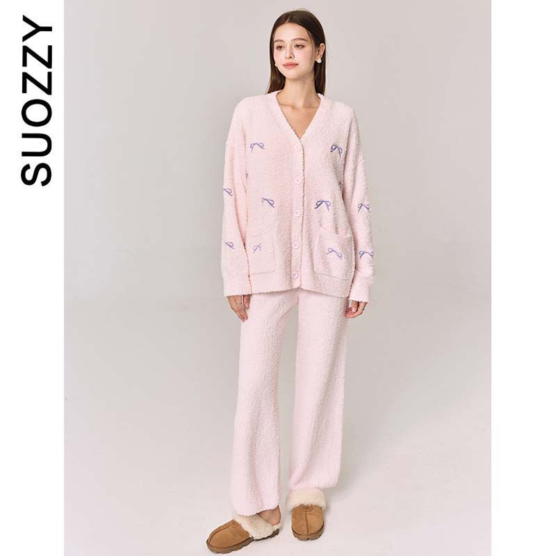 秋冬新款睡衣三件套女半边绒加厚保暖家居服套装
