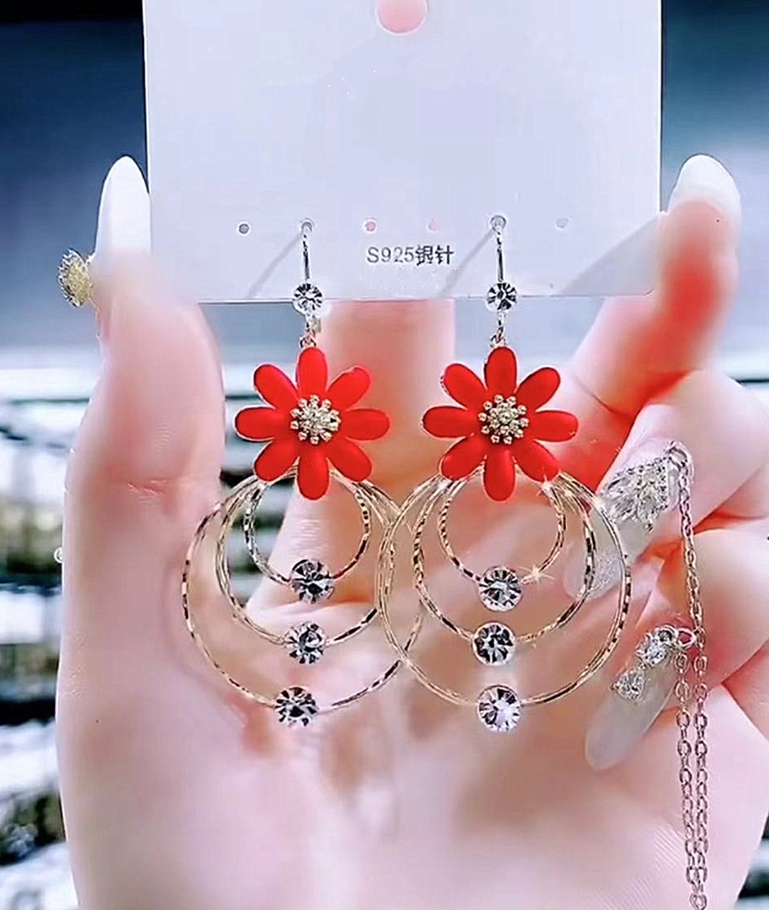 时尚夸张花朵韩版网红带钻耳环