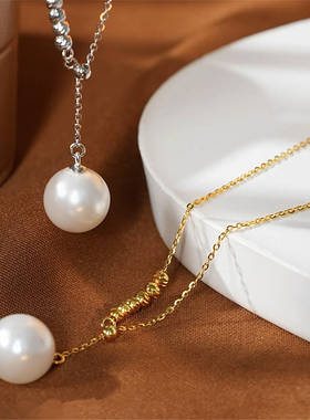 铜镀金上班通勤百搭显气质可抽拉珍珠锁骨链轻奢高级感时尚项链女