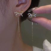 蝴蝶结耳线长款 流苏耳环2023新款 潮日韩国小众设计感高级轻奢耳饰