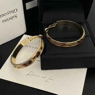 潮耳圈气质韩式 豹纹耳环法式 2024新款 款 简约耳坠s925银针耳饰 冬季