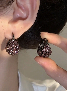 韩国小巧精致紫色水晶耳环简约轻奢洋气耳饰2023年新款潮爆款耳扣